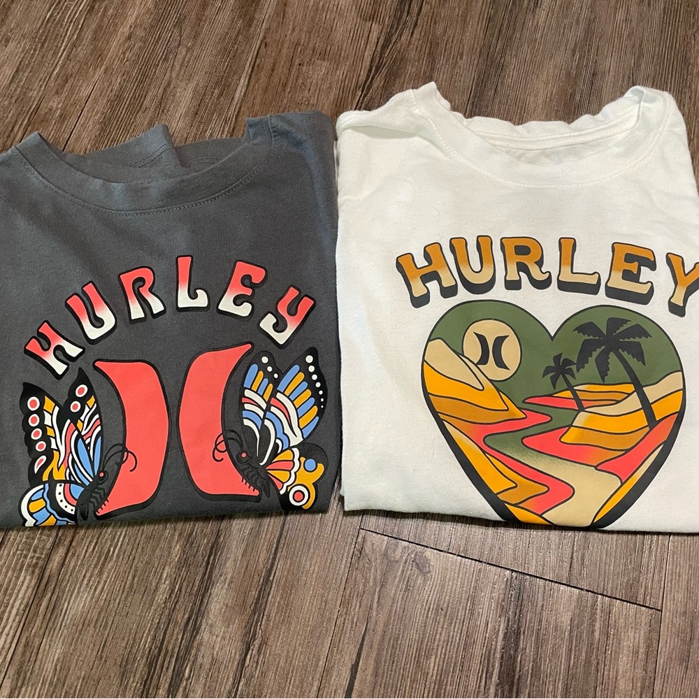 Hurley Kids Tees - Charcoal and White with Graphic Designs